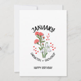JANVIER Mois de naissance Fleur Carte d'anniversai
