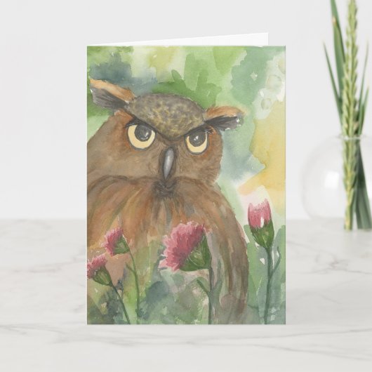 Janvier ; Œillets & Hibou ; Carte de vœux (Devant)