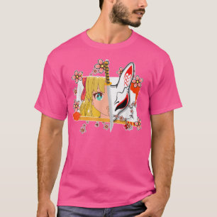 Japan Anime Mask Kitsune Style Samurai Oni Katana T-shirt