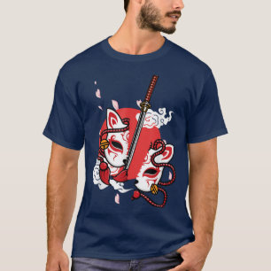 Japan Anime Mask Kitsune Style Samurai Sword Oni K T-shirt