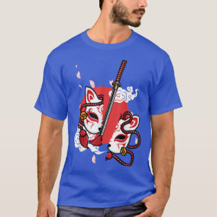Japan Anime Mask Kitsune Style Samurai Sword Oni K T-shirt