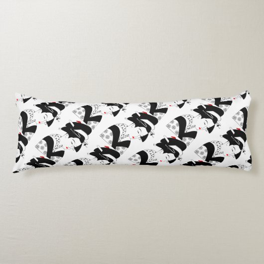 Japan Beauful Woman Geisha Black White Pillow Lichaamskussen (Voorkant)