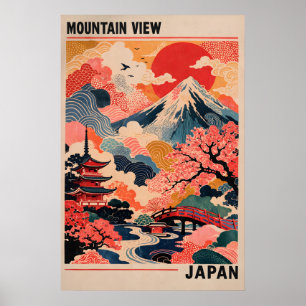 Japan Bergzicht Poster, Retro Mount Fuji Poster