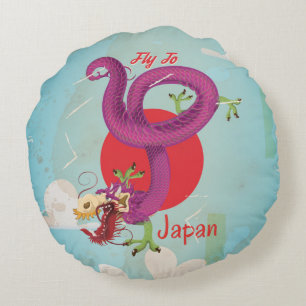 Japan Dragon Klassieke Reisposter Rond Kussen