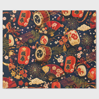Japan Festival Naadloos Patroon met Lantaarns, Cadeaupapier