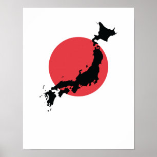 Japan Flagge Kartenumriss Poster