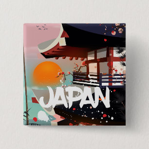 Japan Gebouw ondergaande zon poster Vierkante Button 5,1 Cm
