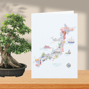 Japan geïllustreerde kaart opgevouwen wenskaart
