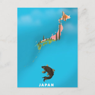 Japan geïllustreerde kaart reisposter print.