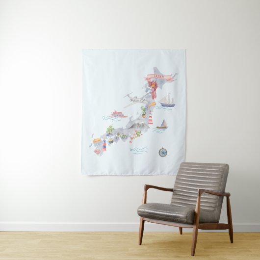 Japan Geïllustreerde kaart Wandkleed (In situ)