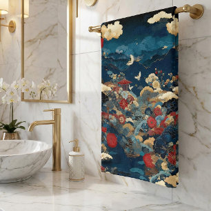 Japan geïnspireerde luxe bloemkunst bad handdoek
