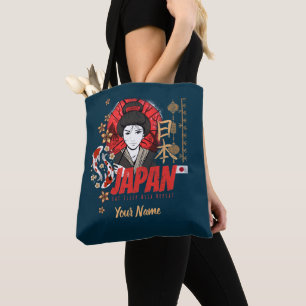 Japan  Geisha met vlag Koi en Lotus Souve Draagtas