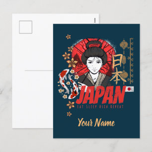 Japan Geisha met vlag Koi en Lotus Souve Feestdagenkaart