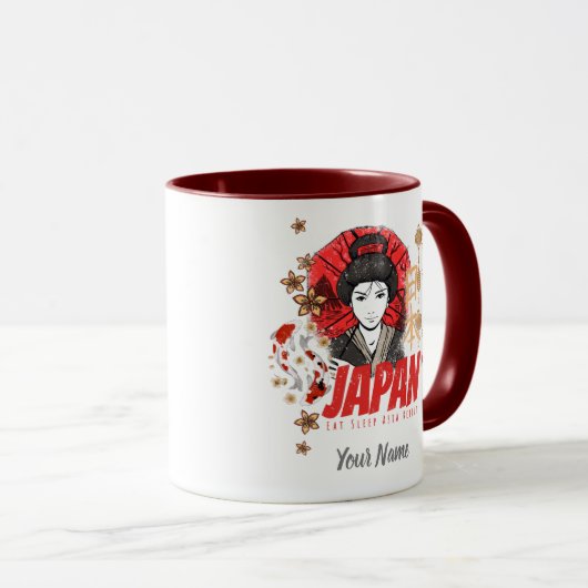 Japan  Geisha met vlag Koi en Lotus Souve Mok (Voorkant rechts)