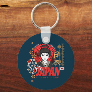 Japan  Geisha met vlag Koi en Lotus Souve Sleutelhanger