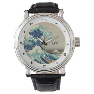  Japan, Great Wave off Kanagawa kanji watch Horloge