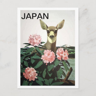 Japan, herten in een bloemenstruik, vintage reis briefkaart