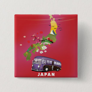 Japan Illustratie reisposter. Vierkante Button 5,1 Cm