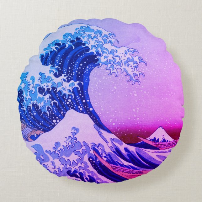 Japan - Japanse kunst (Great Wave of Kanagawa) Rond Kussen (Voorkant)