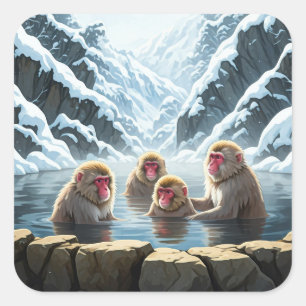 Japan Jigokudani Monkey Park Sneeuwapen Vierkante Sticker