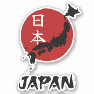 Japan kaart met rode zon decoratie sticker