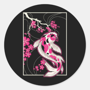 Japan Koi Fish Cherry Blossom Japanse nishikigoi Ronde Sticker
