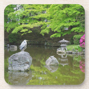 Japan, Kyoto. Heron in verse groene bladeren Onderzetter