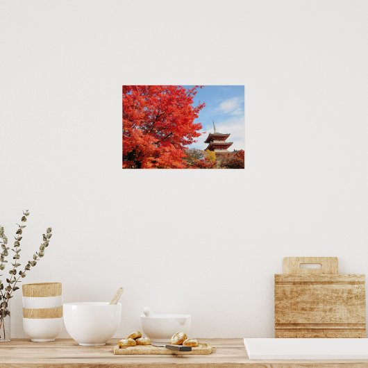 Japan, Kyoto. Kiyomizu-tempel in de herfstkleur Poster (Keuken)
