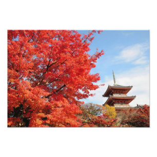 Japan, Kyoto. Kiyomizu-tempel in herfstkleuren Foto Afdruk