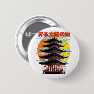 japan, land van de opkomende zon tempel logo ronde button 5,7 cm