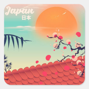 Japan landschap reisposter vierkante sticker