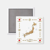 Japan Map + Vlaggen Magnet Magneet (Voorkant / Achterkant)