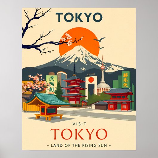  Japan met de berg Fuji en de pagode Poster (Voorkant)