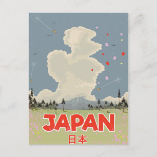 Japan Mount Fuji cartoon in vintage stijl Briefkaart
