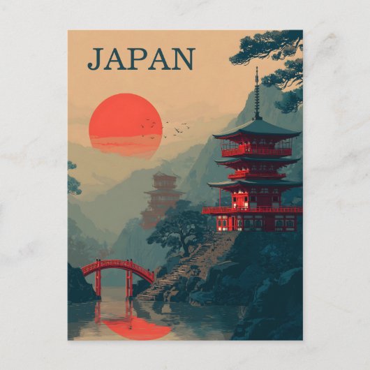 Japan Pagoda vintage Briefkaart (Voorkant)