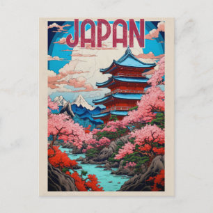  japan pagode kersenbloesems reizen briefkaart