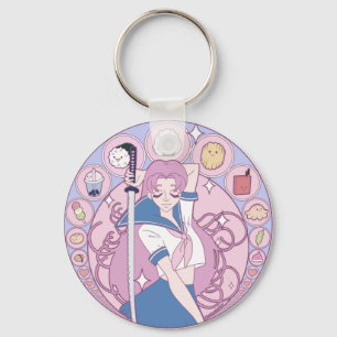 Japan Pink Anime Schoolgirl Art Nouveau Sleutelhanger