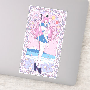 Japan Pink Anime Schoolgirl Art Nouveau Sticker