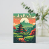 Japan Retro Travel Pagoda and Mount Fuji Briefkaart (Staand voorkant)