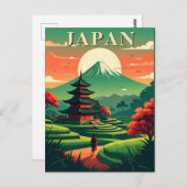 Japan Retro Travel Pagoda and Mount Fuji Briefkaart (Voorkant / Achterkant)