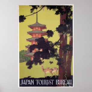  Japan Revel Deer and Temple Poster