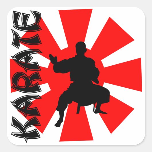 Japan Rising Sun Karate Stance Silhouette Vierkante Sticker (Voorkant)