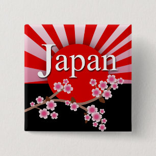 Japan Rising Sun Sakura Aardbeving Relief Button