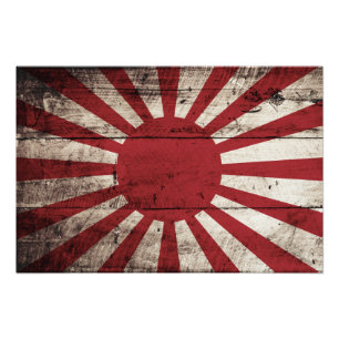 Japan Rising Sun vlag op Old Wood Grain Foto Afdruk