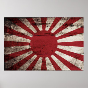 Japan Rising Sun vlag op Old Wood Grain Poster