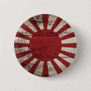 Japan Rising Sun vlag op Old Wood Grain Ronde Button 5,7 Cm