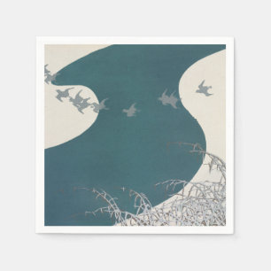 japan rivierlandschap traditionele  vogels na servet