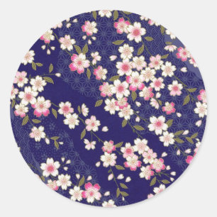Japan, Sakura, Kimono, Origami, Chiyogami, Bloem, Ronde Sticker