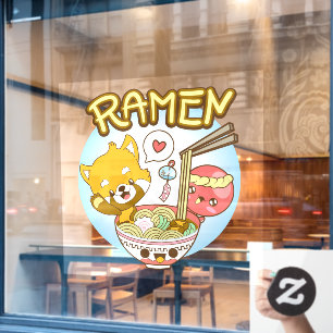 Japan Schattig Rode Panda Octopus Eet Ramen Restau Raamsticker
