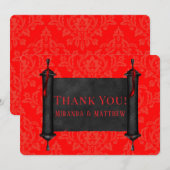 Japan Scroll Rouge Noir Damask Merci Cartes (Devant / Derrière)